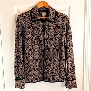 Vintage Chico's Black Tan Gold Metallic Cardigan Sweater
